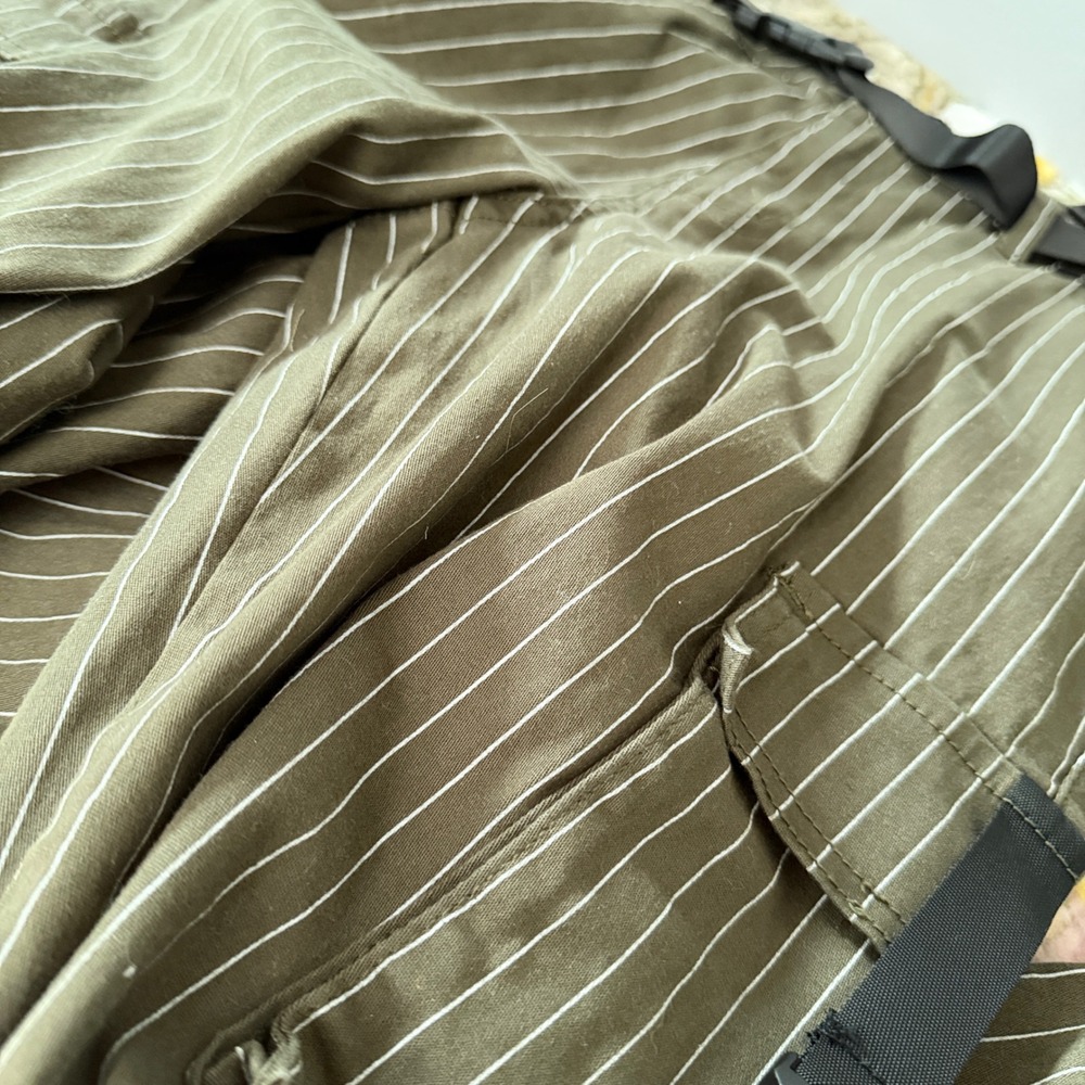 American Bazi Pinstripe Cargo Joggers Gorpcore Green Utility Techwear Belted - Picture 8 of 10